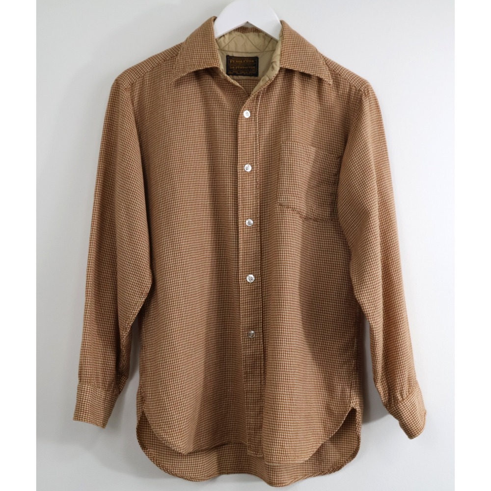 Pendleton Sir Pendleton Wool Shirt Mens Medium Brown Houndstooth Made in USA VTG